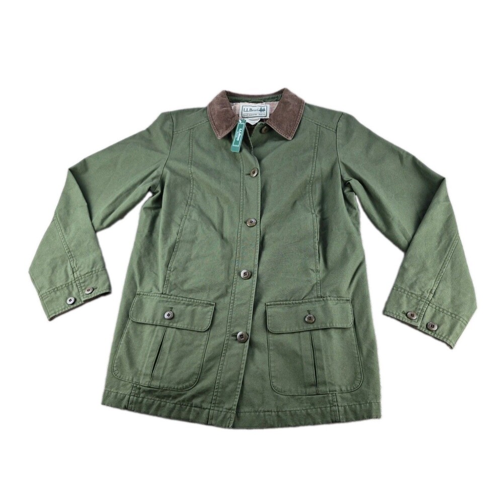 L.L. Bean Barn Coat Women's Sz M-Reg Adirondack Olive Canvas Flannel Lined NWT